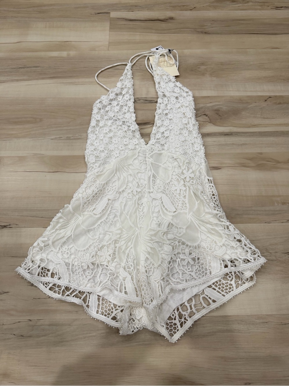 REVOLVE White Crochet Halter Romper
